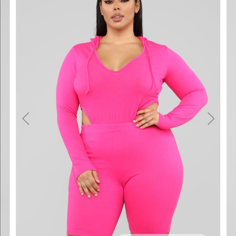 Pink hooded biker short set top & bottom💞